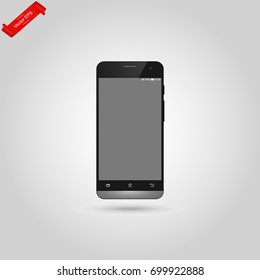 Black smartphone with gloss. The screen is empty On gray background, vector illustration