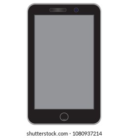 Black smartphone with gray blank touch screen. Mobile phone, vector.