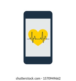 Black Smartphone with heart rate monitor function icon isolated on transparent background. Vector Illustration