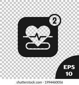 Black Smartphone with heart rate monitor function icon isolated on transparent background.  Vector