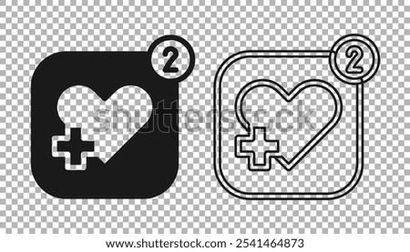 Black Smartphone with heart rate monitor function icon isolated on transparent background.  Vector