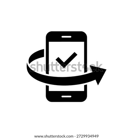 black smartphone icon with checkmark and arrow
