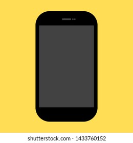 black smartphone icon with empty dark screen isolated on yellow background. vector illustration