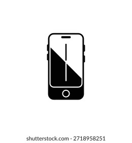 Um ícone de smartphone preto com uma tela com uma divisão diagonal distinta em preto e branco e uma linha vertical central proeminente.