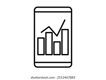 Black smartphone icon with growing graph on screen
