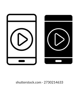 Schwarzes Smartphone-Symbol mit Play-Button-Symbol, ideal für Medien-Apps, Streaming-Tools, Videosteuerungen und moderne digitale Schnittstellen.