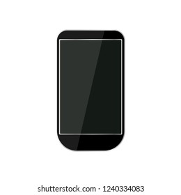Black smartphone icon. Realistic front view. Black silhouette. Vector flat graphic illustration. The isolated object on a white background. Isolate.