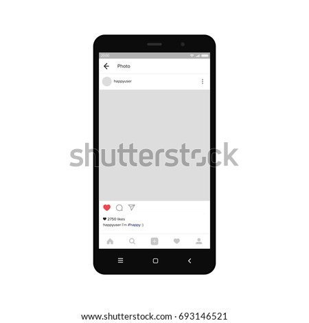 Black smartphone with insagram on screen. Modern design. Vector illustration. EPS10.