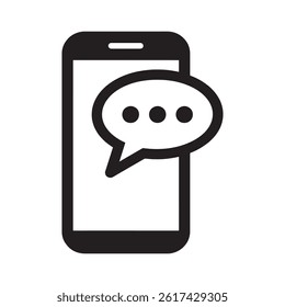 Black Smartphone Messaging Icon with Speech Bubble and Ellipsis Representing Mobile Communication, Texting, and Online Conversations Editable Vector Illustration isolated on a white background