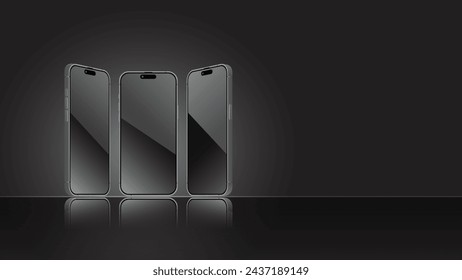 Schwarzes Smartphone und mobiles Display Licht Banner. Smartphone-Bildschirmvorlage mit Schatten auf dunklem Hintergrund. Vektor-abstrakter Hintergrund für Tapeten, Banner, Einladungen und Luxus-Gutscheine.