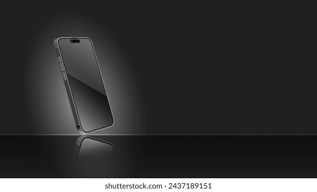 Schwarzes Smartphone und mobiles Display Licht Banner. Smartphone-Bildschirmvorlage mit Schatten auf dunklem Hintergrund. Vektor-abstrakter Hintergrund für Tapeten, Banner, Einladungen und Luxus-Gutscheine.