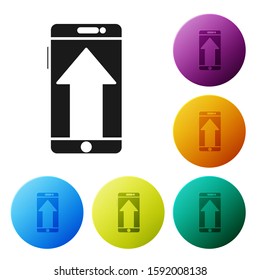 Black Smartphone, mobile phone icon isolated on white background. Set icons colorful circle buttons. Vector Illustration