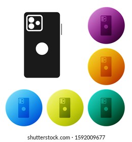 Black Smartphone, mobile phone icon isolated on white background. Set icons colorful circle buttons. Vector Illustration