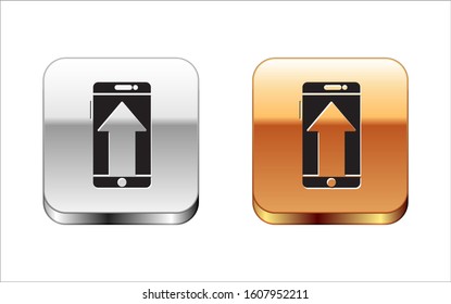 Black Smartphone, mobile phone icon isolated on white background. Silver-gold square button. Vector Illustration