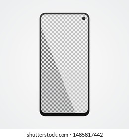 Black Smartphone Mock Up with Transparent Screen on White Background