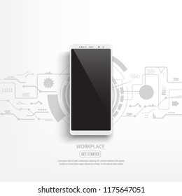 Black smartphone mockup with circuit background. illustrator vector