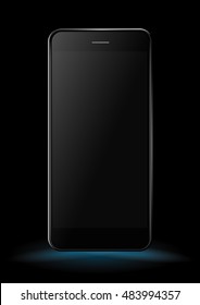 Black smartphone mockup on black background. Vector illustration.