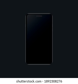 Black Smartphone Mockup On Dark Background. Realistic Mobile Phone With Blank, Empty Screen. 3d Device. Vector