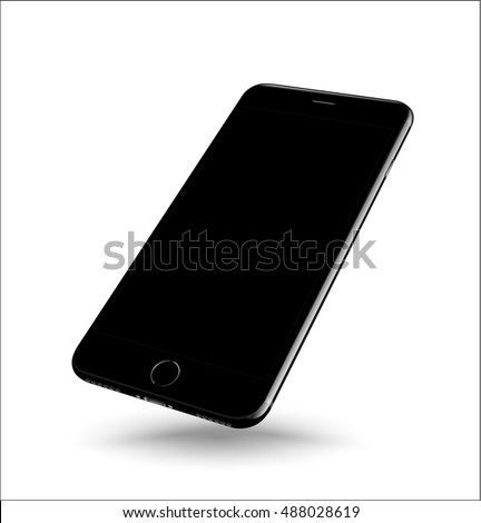 Black smartphone mockup perspective on white background. Vector realistic illustration.
