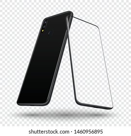 Black smartphone mockup screen for easy place demo on mobile screen. Vector illustration object for technology communication and applications.