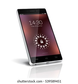 Black smartphone. Modern user interface with a screen lock. Touchscreen smartphone. Concept of modern features, mass media. Vector illustration.