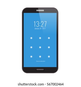 Black smartphone. Modern user interface with a screen lock. Vector illustration.