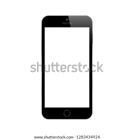 Black smartphone on white background. Mock up phone with blank screen. Isolated vector illustration.