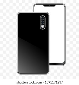 Black smartphone, phone with white screen. New realistic mobile black smartphone modern style. Vector illustration EPS10.