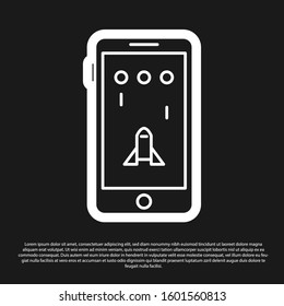 Black Smartphone and playing in game icon isolated on black background. Mobile gaming concept.  Vector Illustration