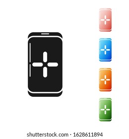 Black Smartphone and playing in game icon isolated on white background. Mobile gaming concept. Set icons colorful. Vector Illustration