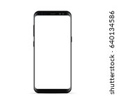 Black smartphone Samsung Galaxy S8 with blank screen isolated on white background. Mockup to showcasing mobile web-site design or screenshots your applications. Vector illustration
