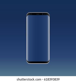 Black smartphone Samsung Galaxy S8 with blue screen. Mockup for showcase your app screenshots, or advertising projects. Vector illustration