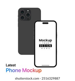 Black smartphone screen mockup. Front and back view latest mobile screen template isolated background.