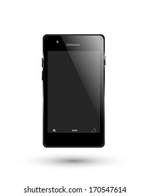 Black Smartphone with shadow. Front view. Vector eps 10