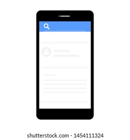 black smartphone with social network application interface on white screen isolated on white background. vector illustartion