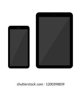 black smartphone and tablet computer isolated on white background. vector illustration.