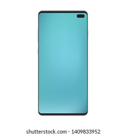 Black smartphone top metal gradient with empty blue screen and camera. Black smartphone top with blue mesh gradient screen vector eps10. Reaslistic smartphone blue screen, isolated vector.