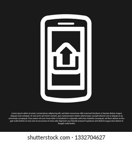 Black Smartphone with upload icon isolated on black background. Vector Illustration