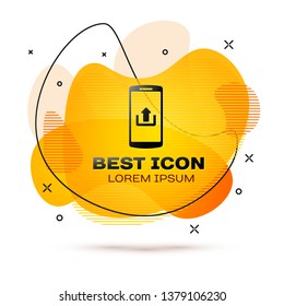 Black Smartphone with upload icon isolated on white background. Fluid color banner. Vector Illustration