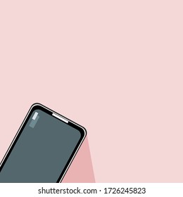 Black smartphone vector image in the corner on a pink background. Online education concept.