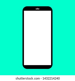 black smartphone with white blank screen isolated on green background. vector illustration