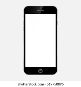 Black smartphone with white screen on white background. Smartphone style vector eps10. Mobile phone web icon.