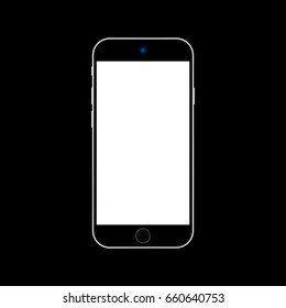 Black smartphone with white screen on black background vector eps10. Black Smartphone front view icon. Realistic mobile phone smartphone 