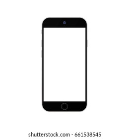 Black smartphone with white screen on white background vector eps10. Realistic smartphone with white screen.