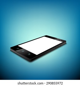Black smartphone with white screen. Three-dimensional image. Stock Vector.