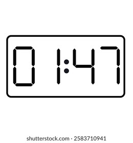 Black smartwatch countdown timer displaying 01:47 with outline rectangle round isolated on a white background.