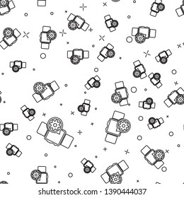 Black Smartwatch and gear icon isolated seamless pattern on white background. Adjusting app, service concept, setting options, maintenance, repair, fixing. Vector Illustration