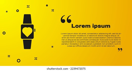 Icono de reloj inteligente negro aislado en fondo amarillo.  Vector