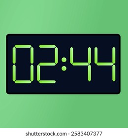 Black smartwatch interface displaying 02:44 vector on a green background. digital alarm clock