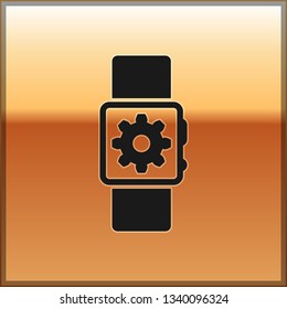 Black Smartwatch setting icon isolated on gold background. Smart watch settings. Vector Illustration